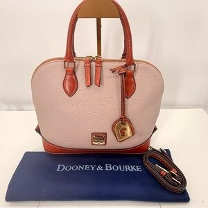 Dooney & Bourke Vintage Oyster Cognac Pebble Grain Zip Zip Satchel EUC